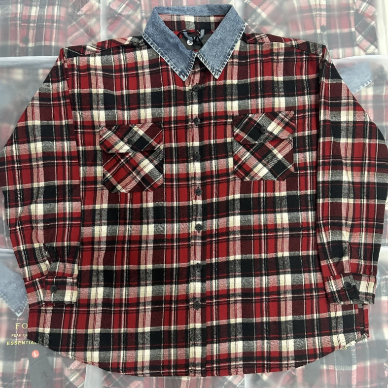 Self-made Fear of God FOG Fifth Season Red Checkered Shirt High Street Loose Fit