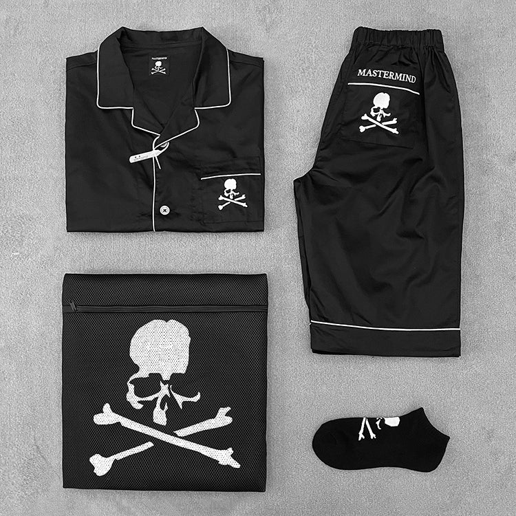 MASTERMIND Ice-Satin Embroidered Skull Pajama Set Couples - MMJ Loungewear