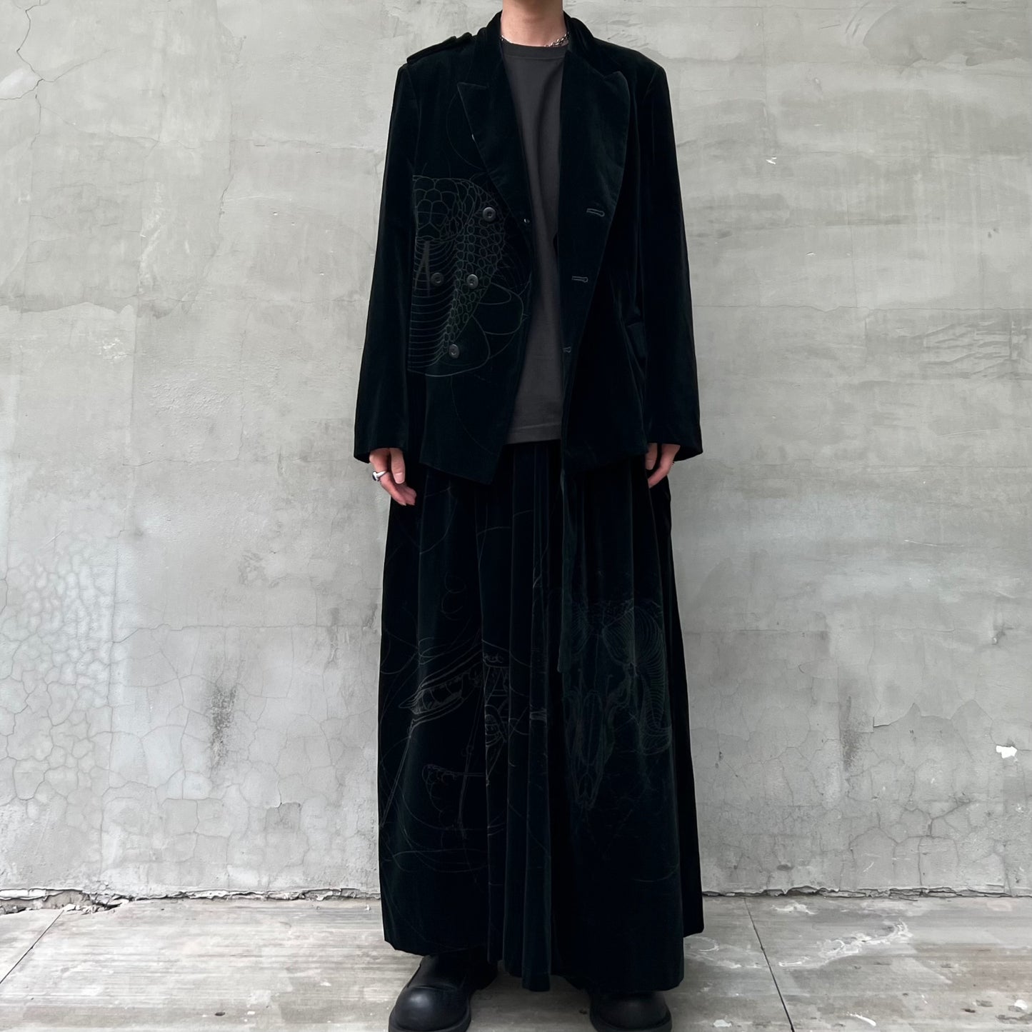 Self-made Yohji Yamamoto Velvet Family Crest Serpent Emblem Jacket - Skirt Suit