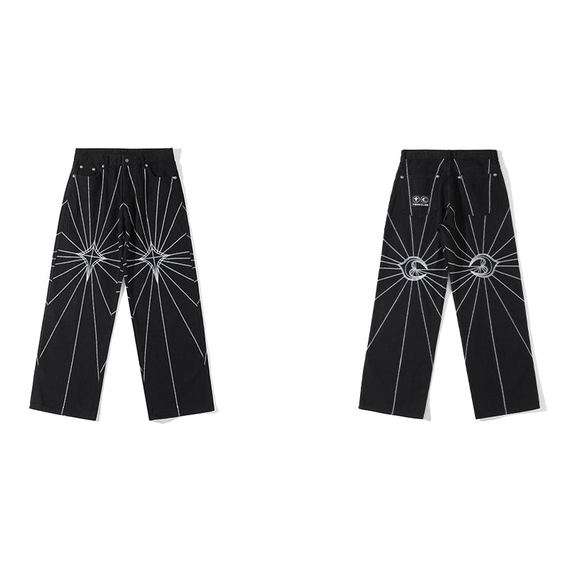 THUG CLUB Street Spider Web Embroidered Straight-Leg Jeans Loose Fit Jay Park