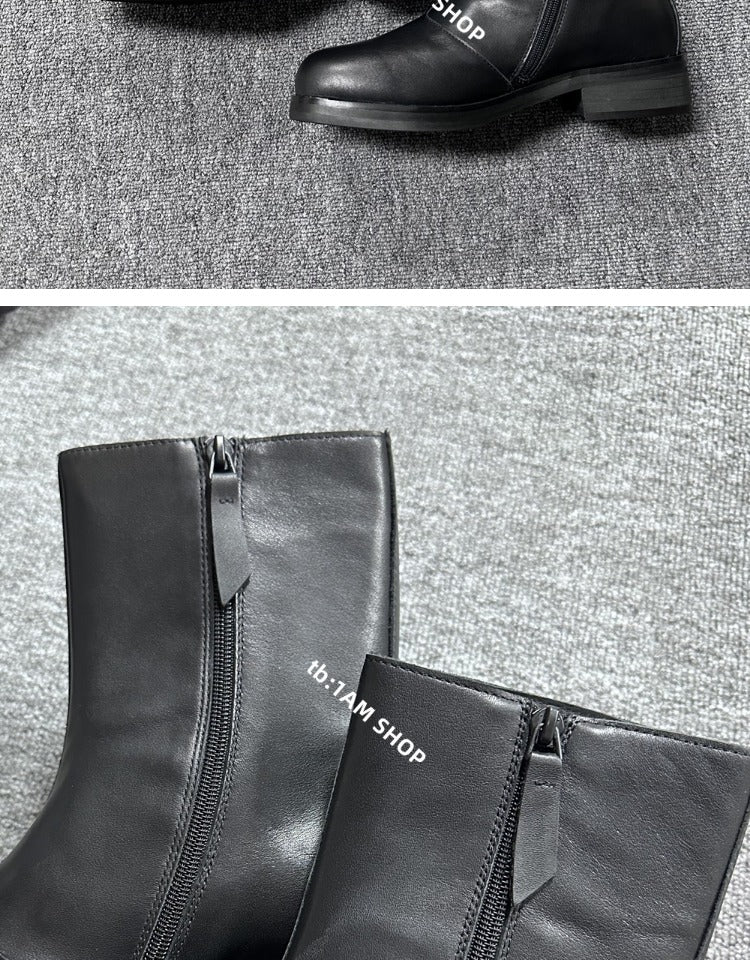 Our Legacy Black Leather Mid-Calf Chelsea Boots High-End Unisex Short Boots