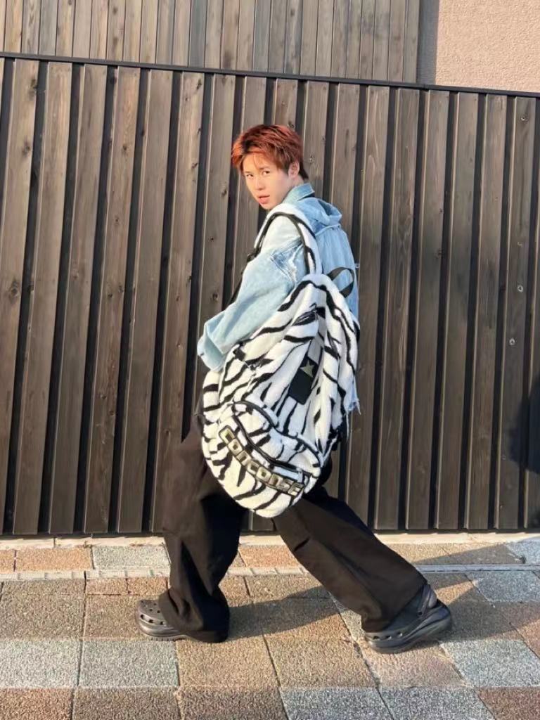 Custom-made RO Rick Owens Collaboration Zebra Stripe Large Street Plush Backpack