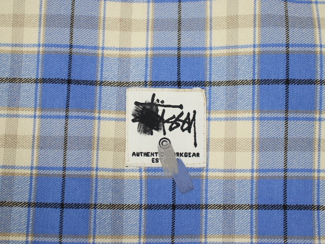 Stussy 24SS Blue Plaid Collared Coach Jacket – Retro Coats Casual Outerwear