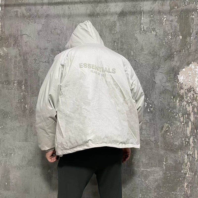 Self-made FOG Essentials Down Jacket Fear of God Zip-Up Hooded Puffer Coat