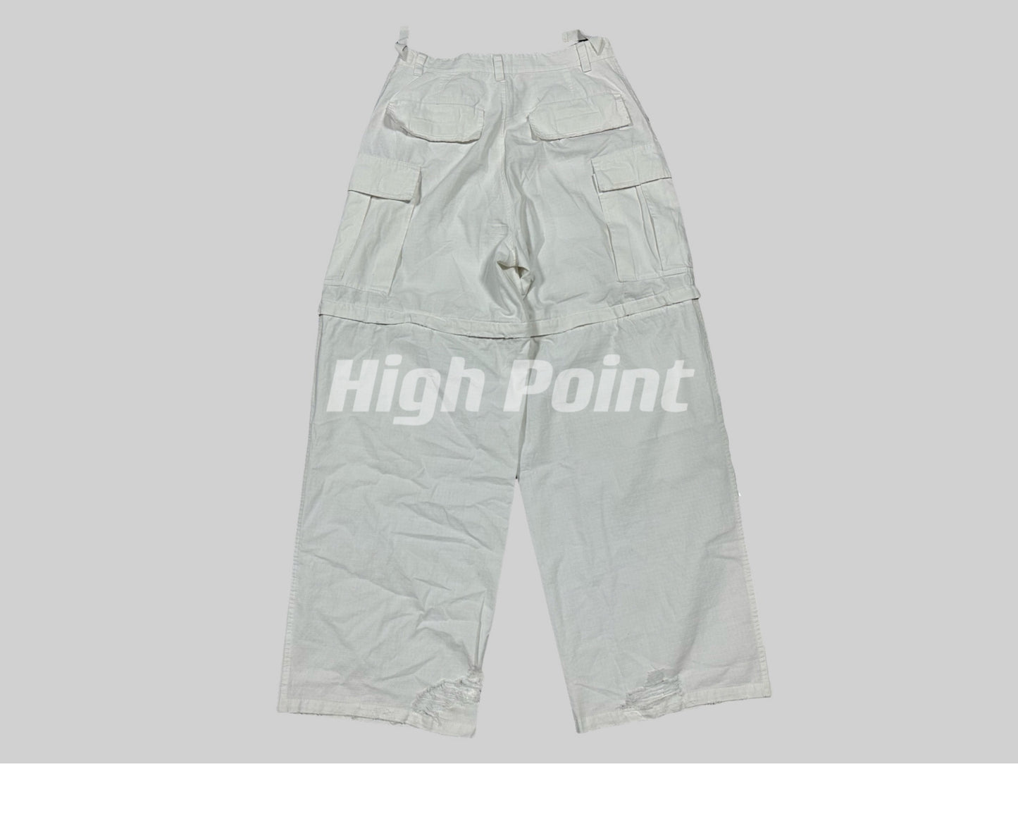 23AW Runway Designer B Vers. Off-White Distressed Cargo Work Pants Detachable