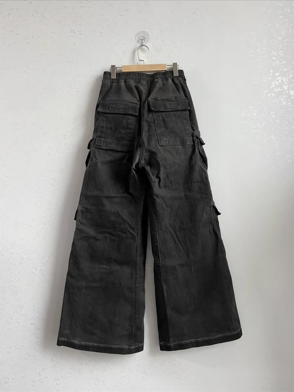 Self-made 23SS Rick Owen Wide-Leg Washed Gray Jeans Ash Gray Unisex Cargo Pants