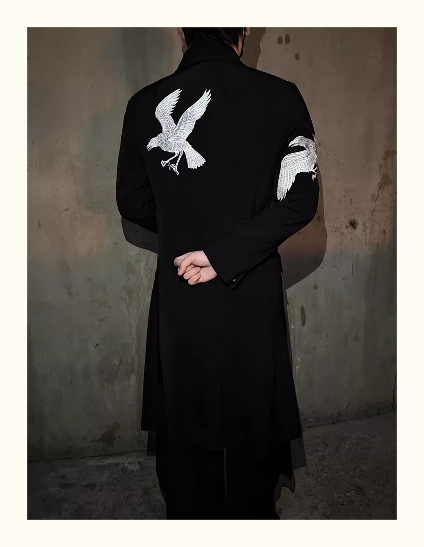 Self-made Yohji Yamamoto Dark 21AW Long Blazer Coat Dual Crow Embroidery on Back