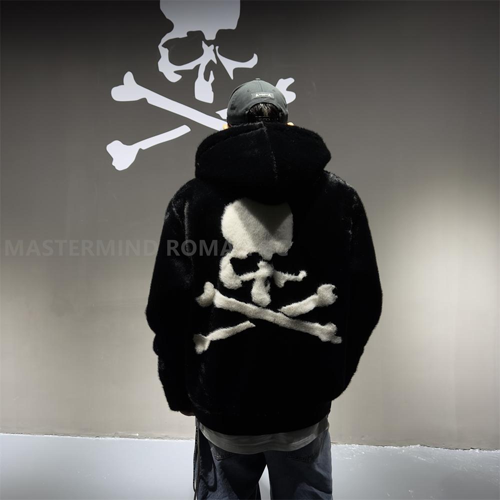 Mastermind MMJ Skull Faux Mink Fur Hoodie – Dark High-Street Black Hooded Coat