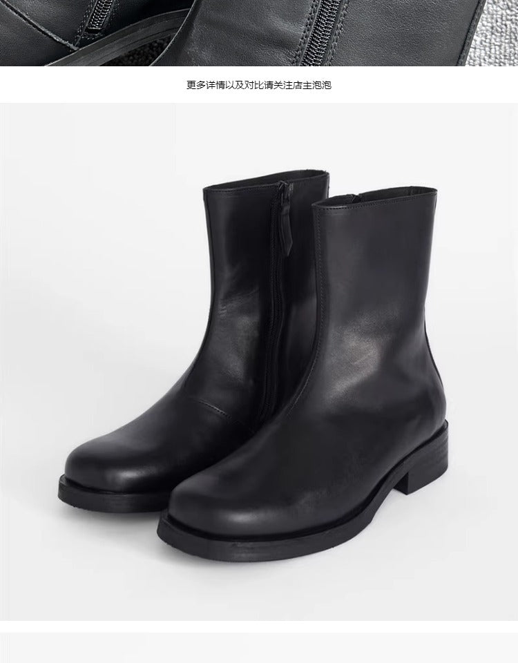 Our Legacy Black Leather Mid-Calf Chelsea Boots High-End Unisex Short Boots