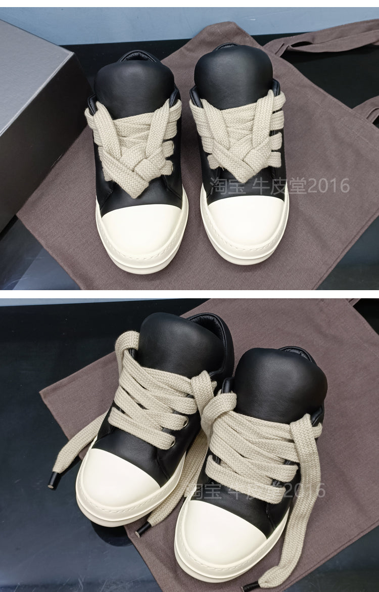 RO Rick Owen Leather Platform Bread Sneakers BAPESTALOW Padded Shoes Inflatable