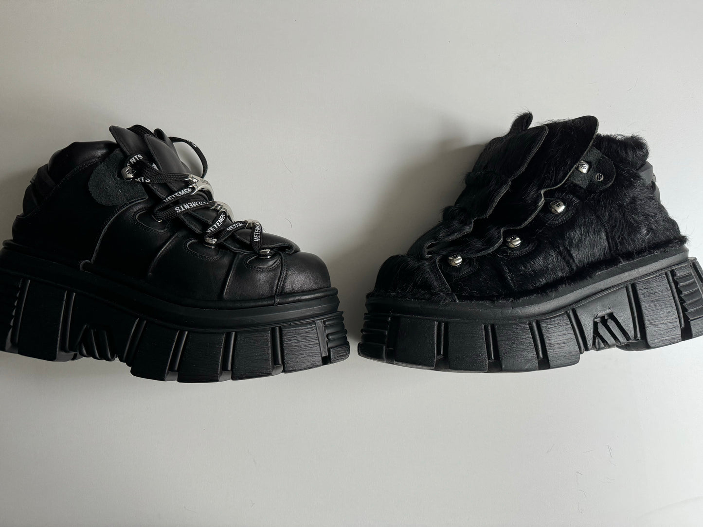 Self-made Y2K Collab vetements Punk Metal Chunky Platform Shoes - Pony Hair Vers