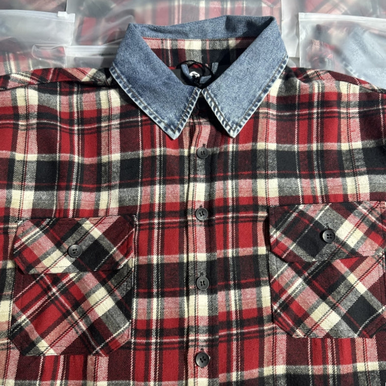 Fear of God 5th Season Wool Yellow Plaid Shirt Jacket Denim Collar Cashmere Lining