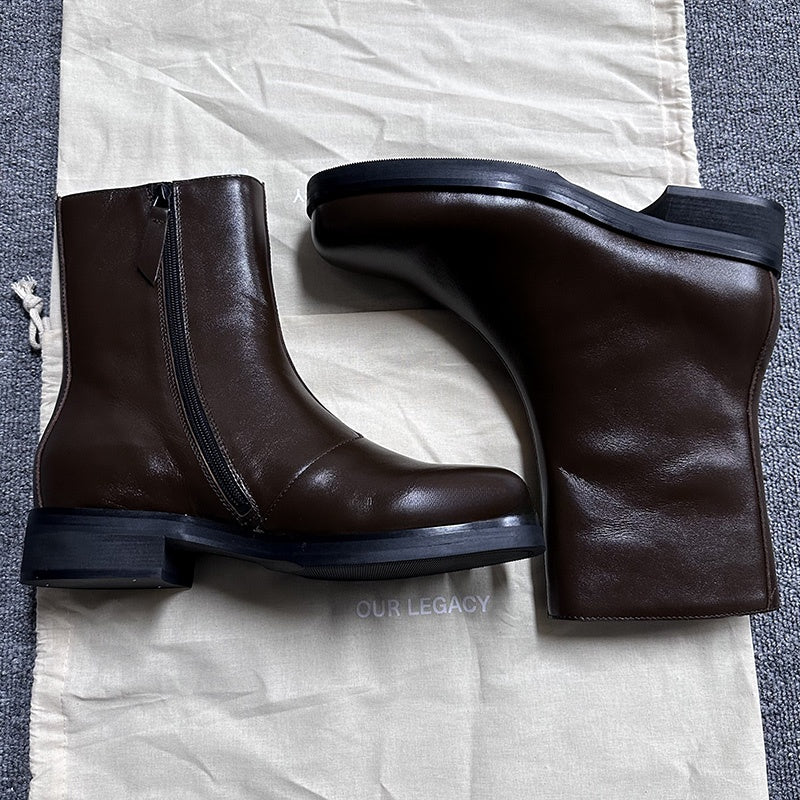 Self-made Our Legacy Brown Leather Mid-Calf Boots Minimalist High-End Chelsea