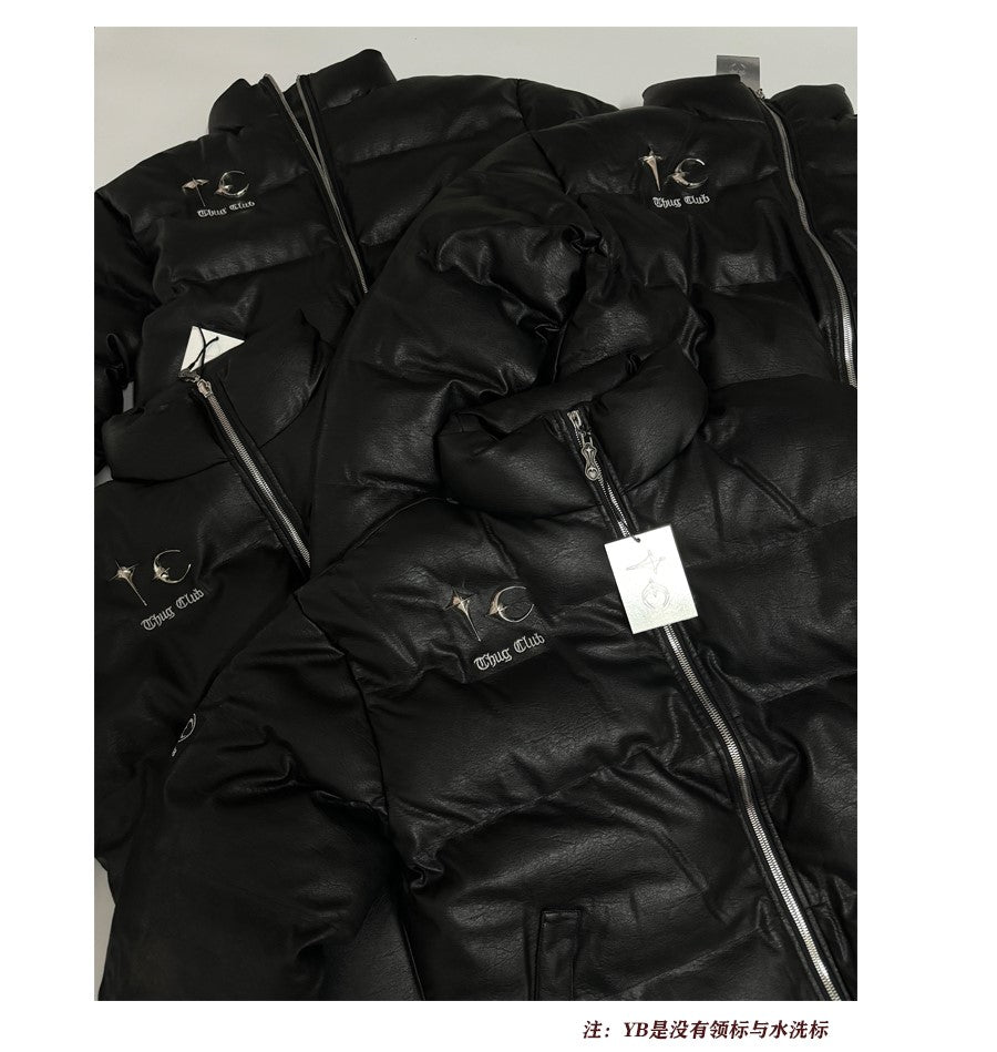 Self-made Thug Club DRIP High-Street PU Leather Puffer Jacket - Opium Outerwear