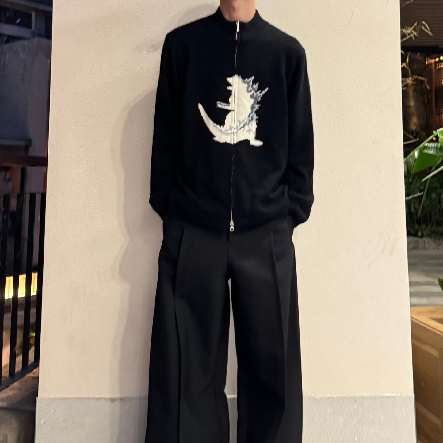 Self-made Yohji Yamamoto Y's Men Godzilla Wool Knit Double-Zip Cardigan Jacket