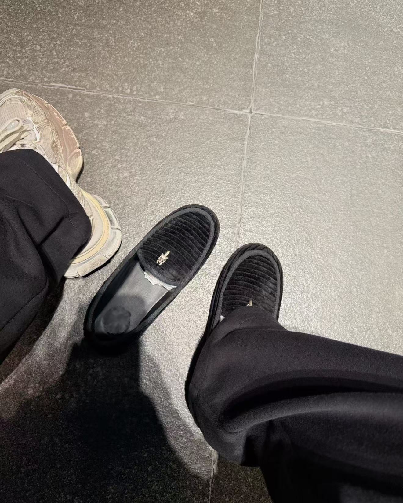 Self-made Dagger Loafer - Chorme 925 Silver Accent Black Corduroy Slip-On