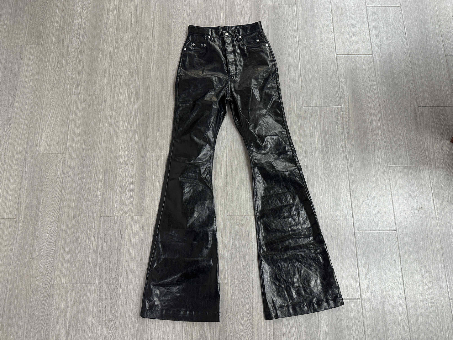 Rickowen Acbt Coated Glossy Black Patent Jeans - Wide-Leg Flared Trousers