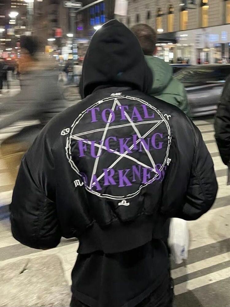 Self-Made VETEMENTS Embroidered Pentagram Magic Array Bomber Hooded Loose Jacket