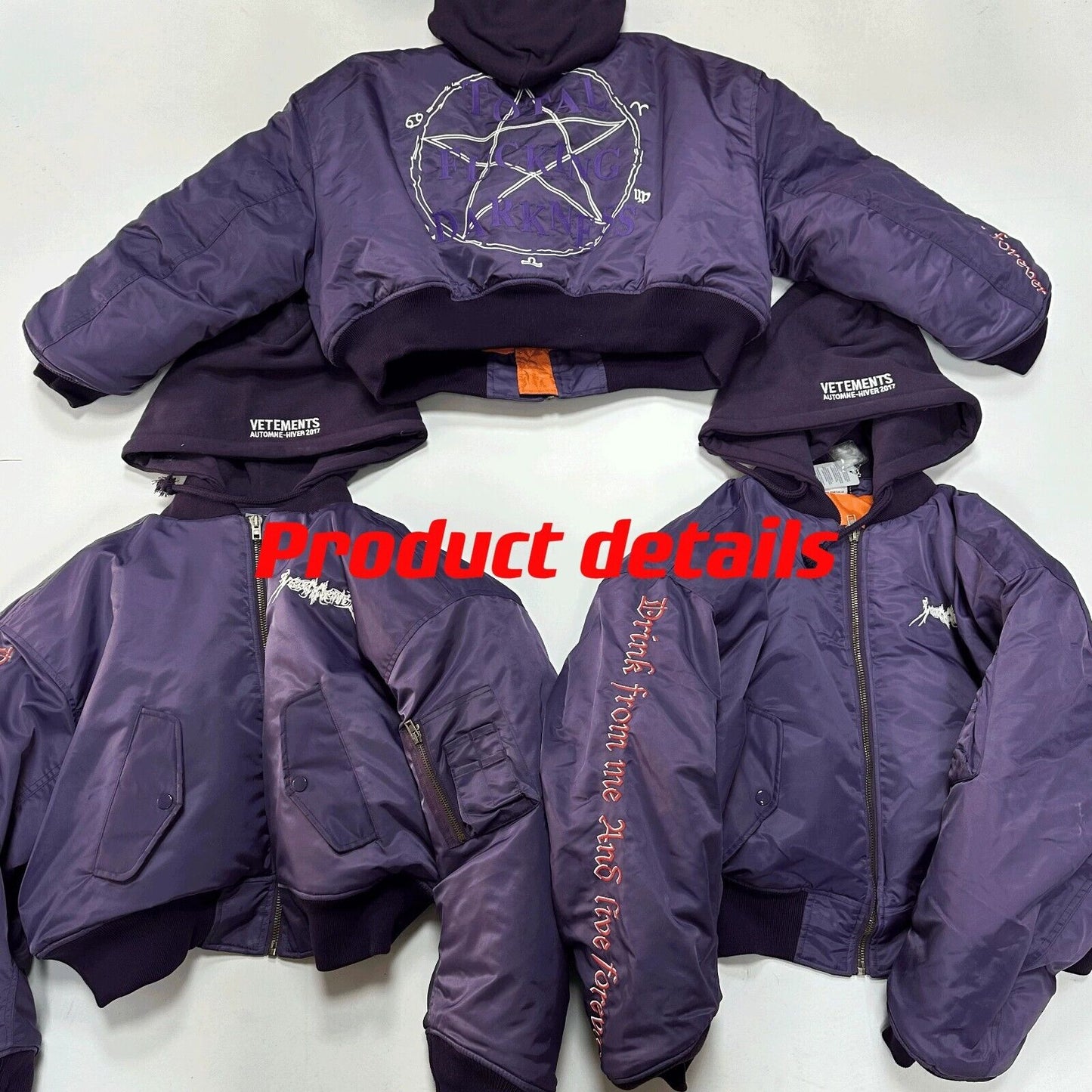 Self-Made VETEMENTS Embroidered Pentagram Magic Array Bomber Hooded Loose Jacket