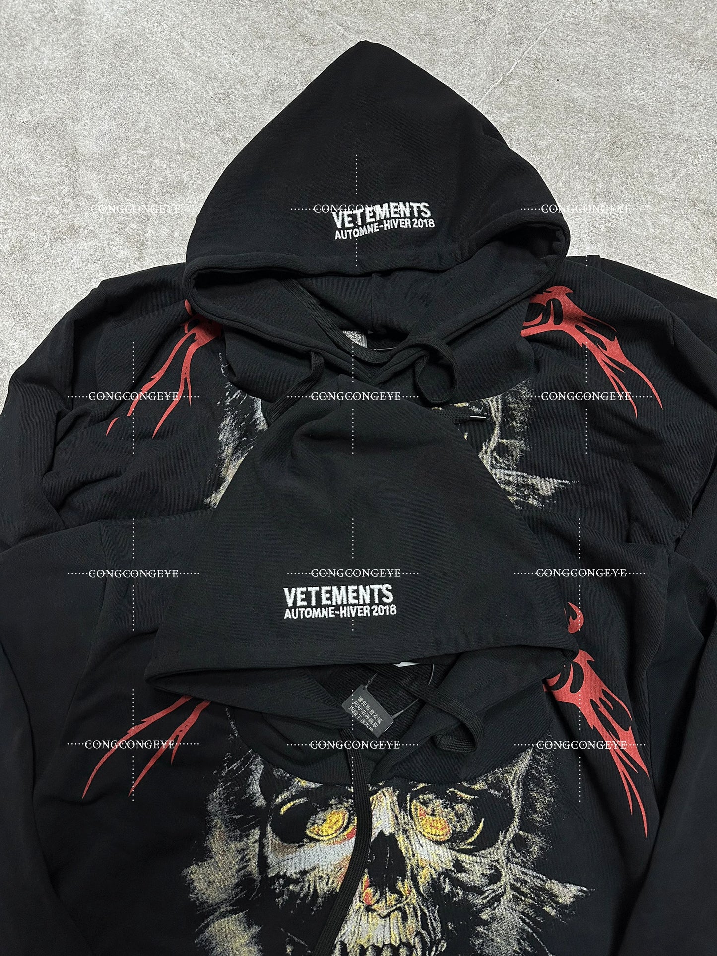 Self-made Vetement VTM Padded Shoulder Ghost Face Hoodie Heavyweight Outerwear