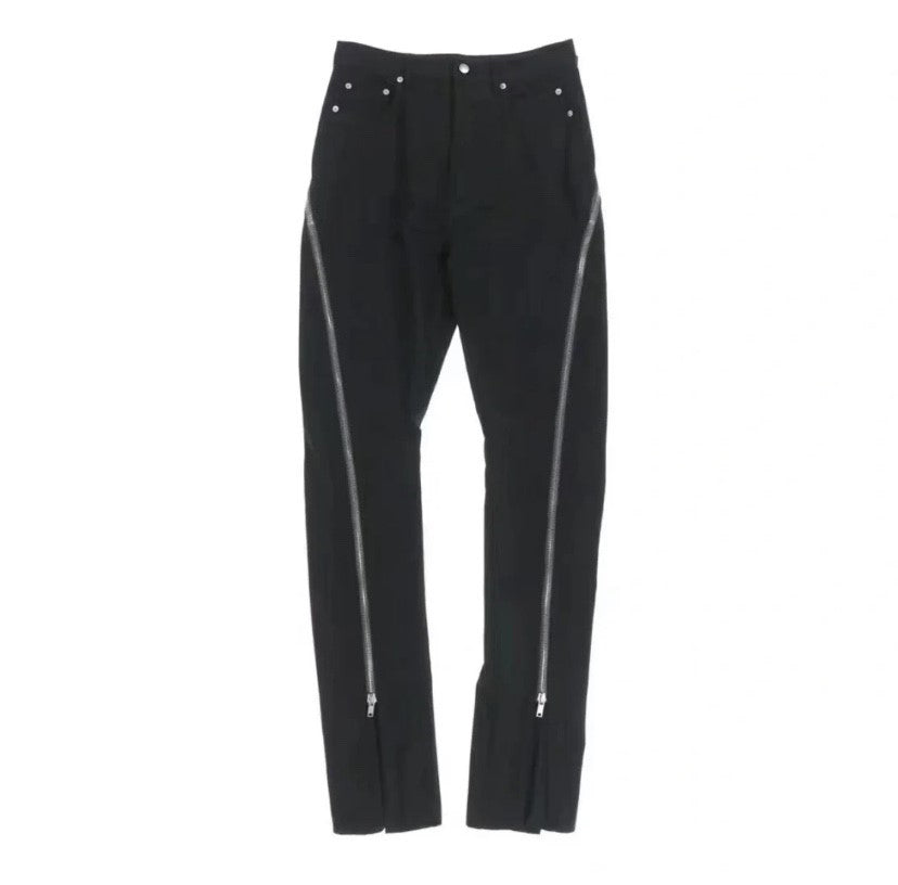 Self-made Rick Owen ACBT Dark Multi-Zip Wide-Leg Stacked Slimming Flared Denim Trousers