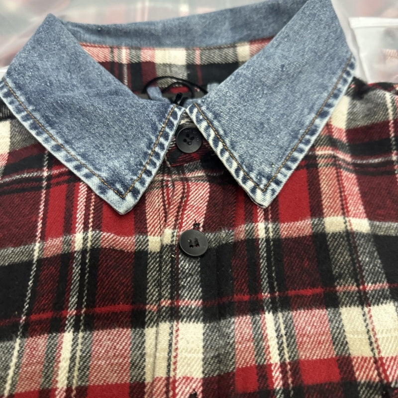 Fear of God 5th Season Wool Yellow Plaid Shirt Jacket Denim Collar Cashmere Lining