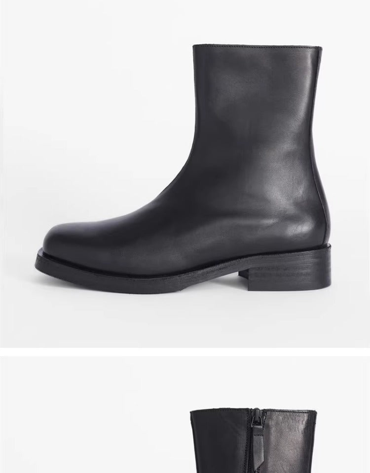 Our Legacy Black Leather Mid-Calf Chelsea Boots High-End Unisex Short Boots