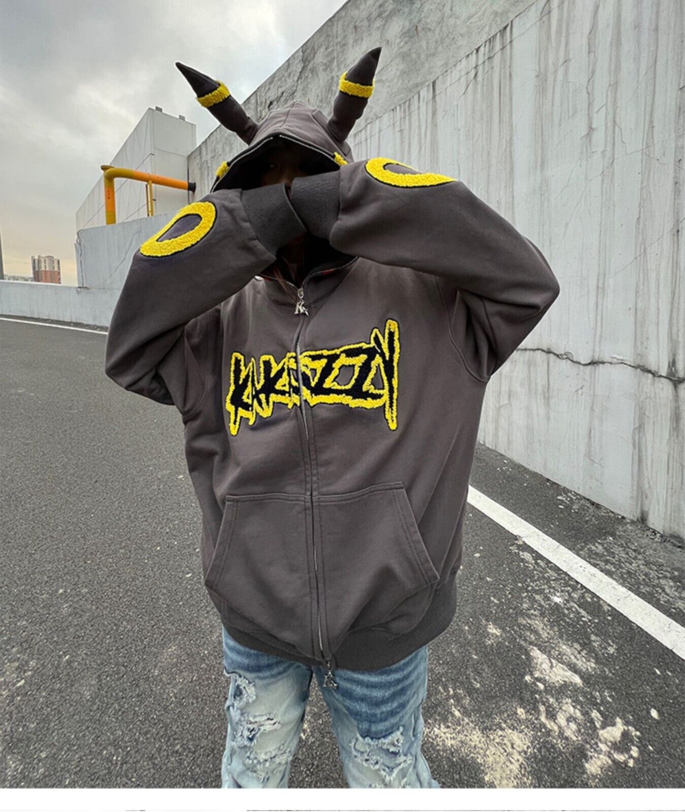 KAKAZZY Pokémon Moon Umbreon Heavyweight Hoodie Couple Hooded Loose Outerwear