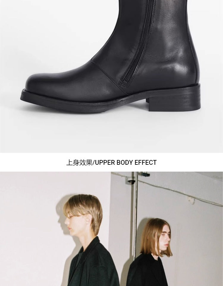 Our Legacy Black Leather Mid-Calf Chelsea Boots High-End Unisex Short Boots