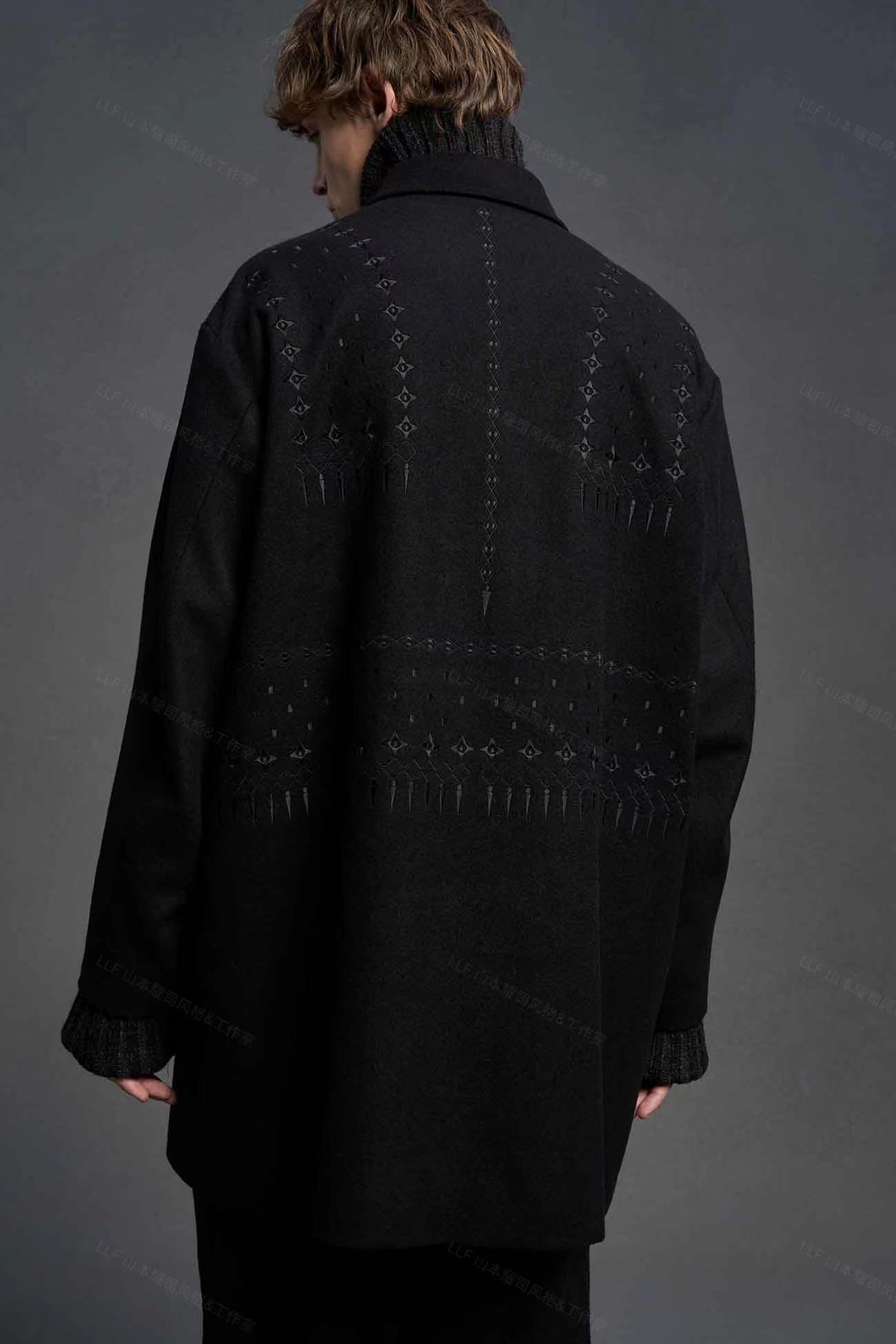 Self-made Yohji Yamamoto 23FW Dark Wool Coat – Heavy Embroidery Collection