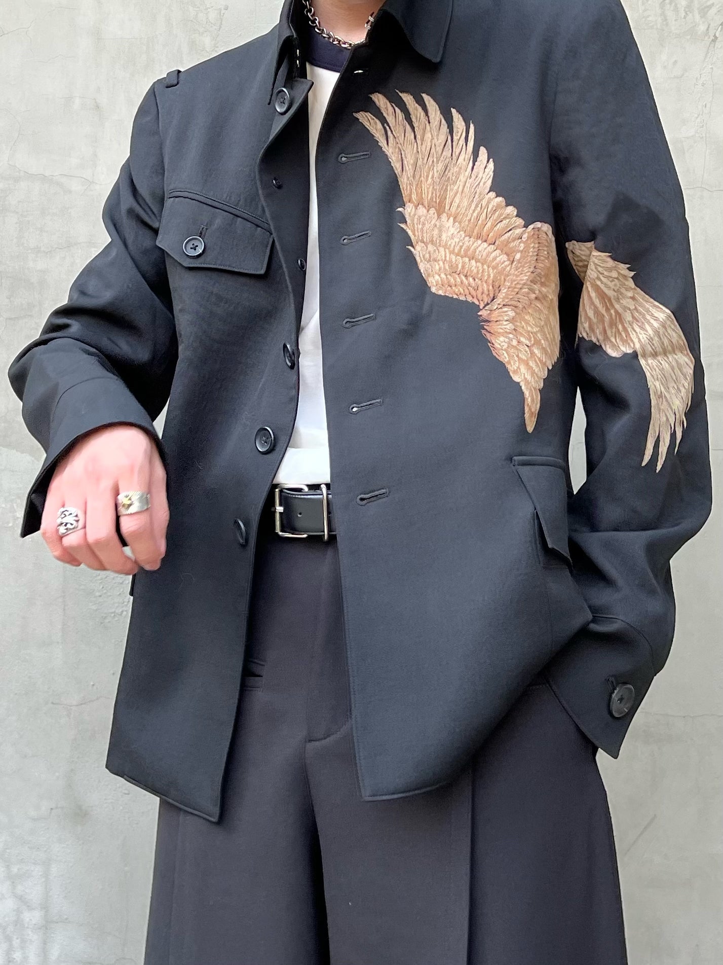 Self-made Yohji Yamamoto "Fading Soldier" Discharge Print Single-Breasted Jacket