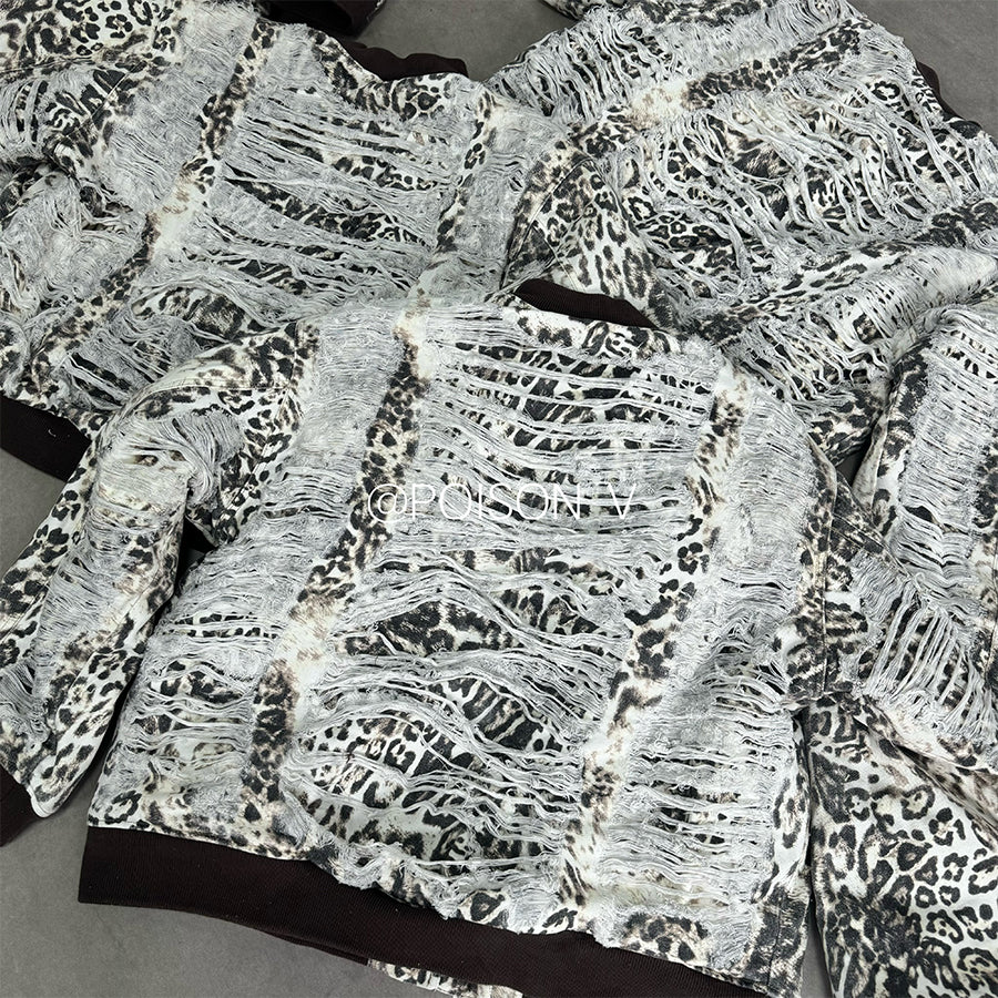Mowalola x Ksubi Cheetah Print Bomber - Distressed Zip-Up Jacket Deconstructed Details