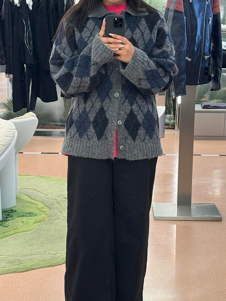 donclic Blue-Grey Mohair Wool Vest -Diamond Our Legacy Knit Relaxed Fit Cardigan