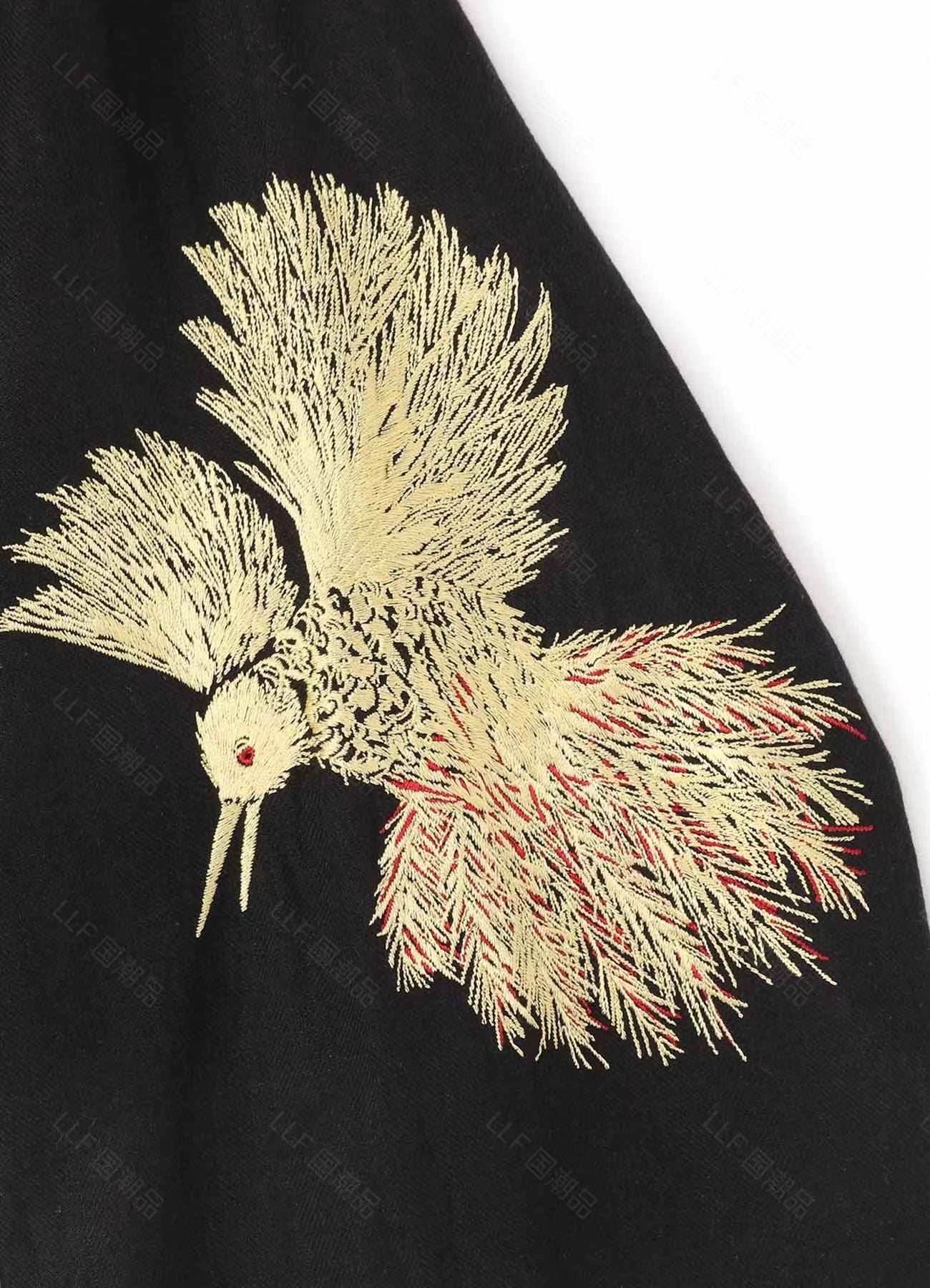 Self-made Yohji Yamamoto Hummingbird Embroidered Silk-Linen Jacket Long Sleeve