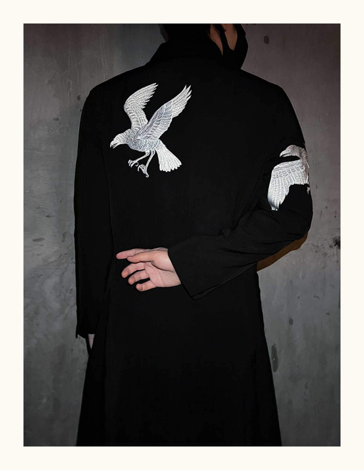 Self-made Yohji Yamamoto Dark 21AW Long Blazer Coat Dual Crow Embroidery on Back