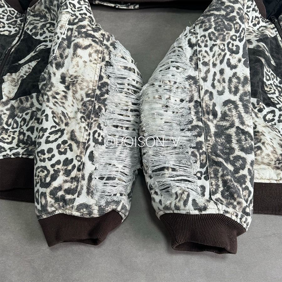 Mowalola x Ksubi Cheetah Print Bomber - Distressed Zip-Up Jacket Deconstructed Details