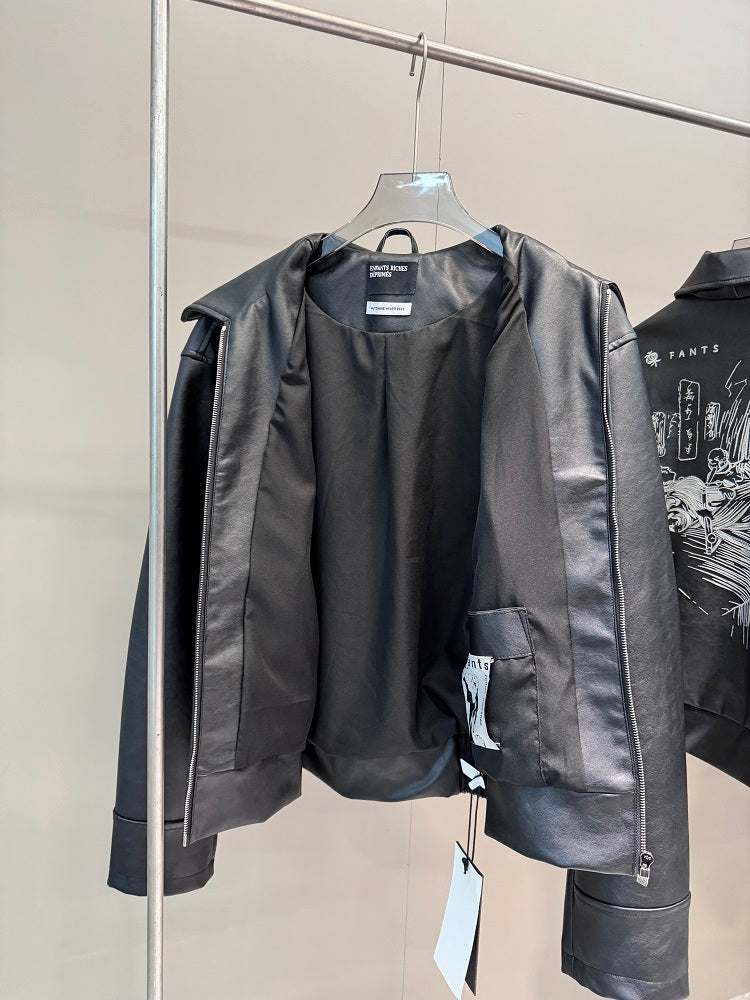 ERD Melancholic Heir PU Lambskin Jacket -Custom-Dyed Coated Cropped Leather Coat