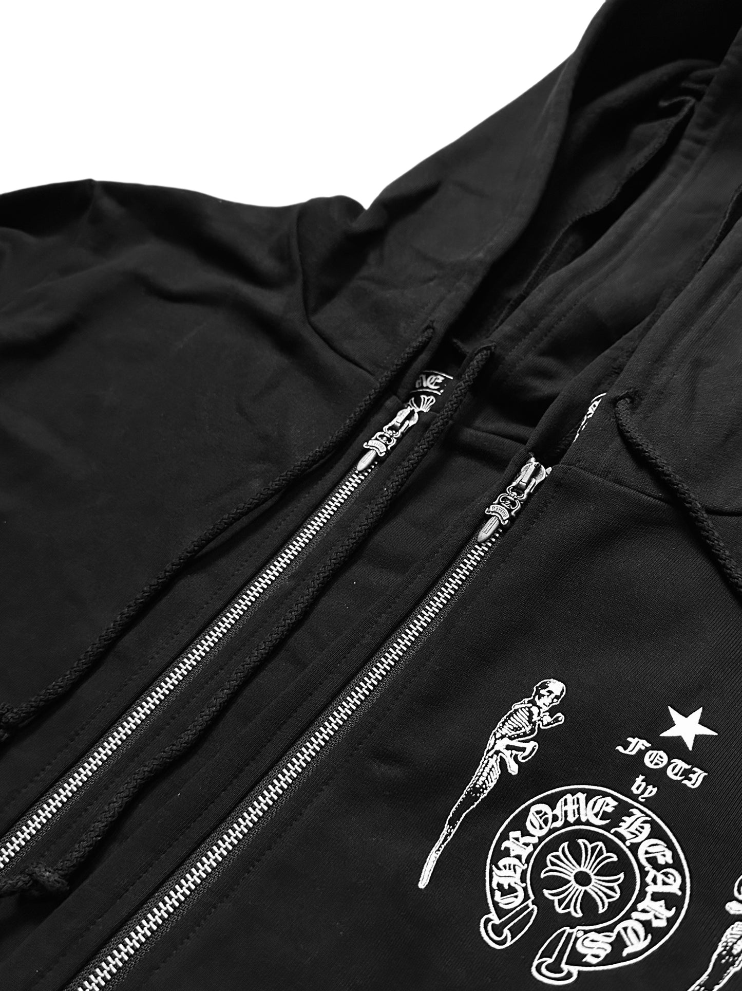 Custom Foti Skeleton Chrome Hearts Jacket – Boxy Fit Short Plush Zip-Up Hoodie