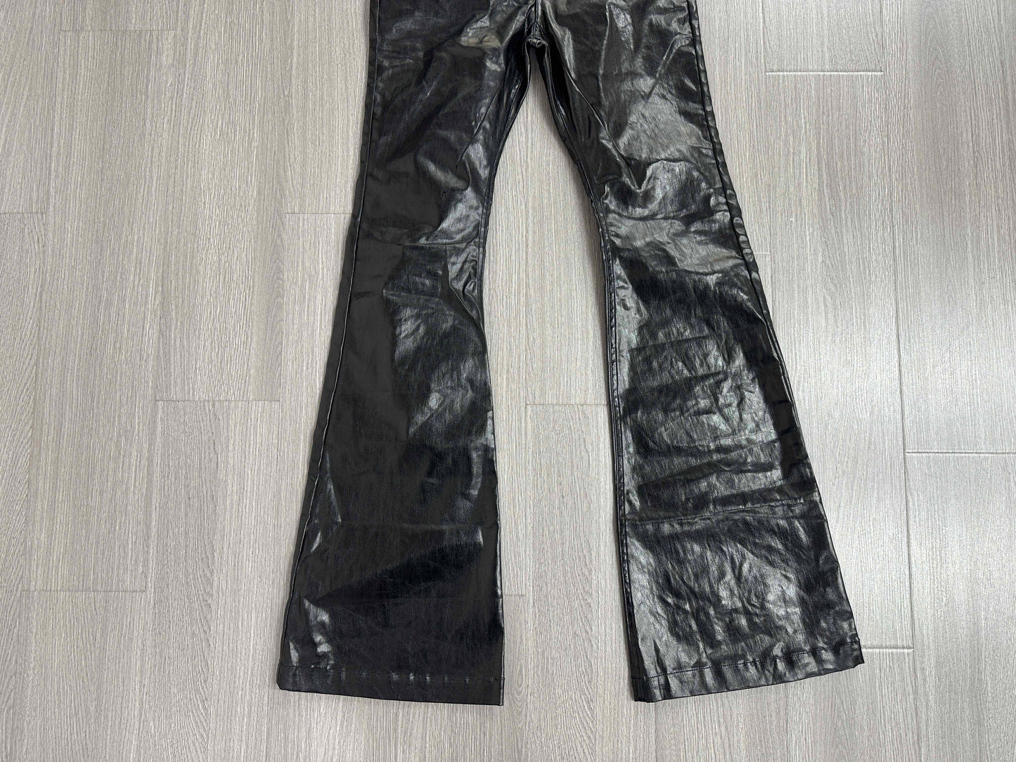 Rickowen Acbt Coated Glossy Black Patent Jeans - Wide-Leg Flared Trousers