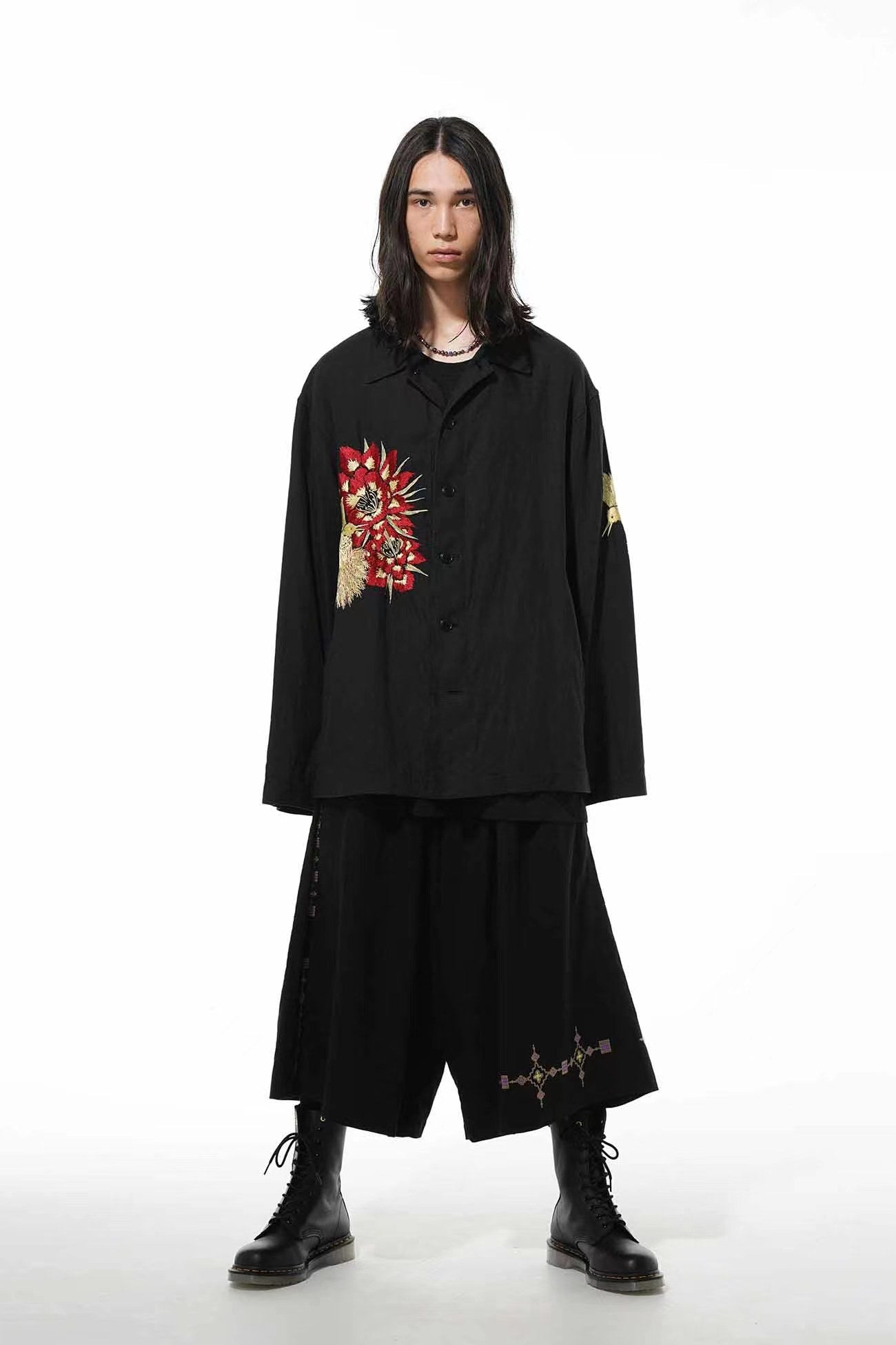 Self-made Yohji Yamamoto Hummingbird Embroidered Silk-Linen Jacket Long Sleeve