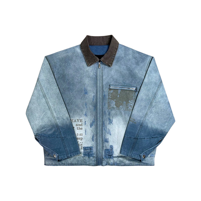 ERD Melancholic Rich Kid Distressed Washed Workwear Denim Jacket Outerwear