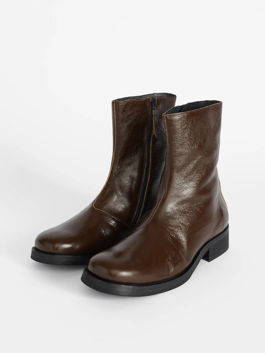 Self-made Our Legacy Brown Leather Mid-Calf Boots Minimalist High-End Chelsea