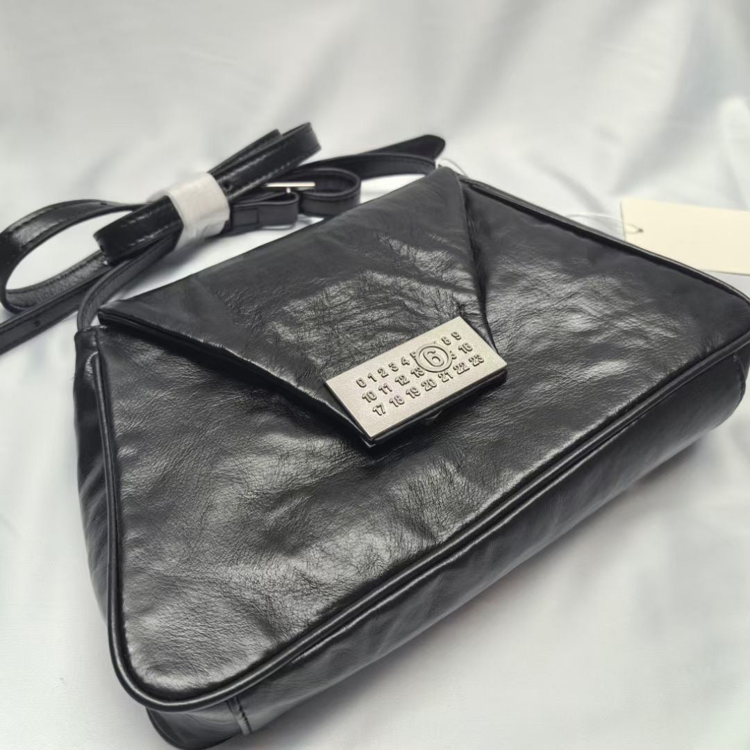 MM6 Maison Vintage Distressed Embossed Flap Messenger Margiela Leather Bag