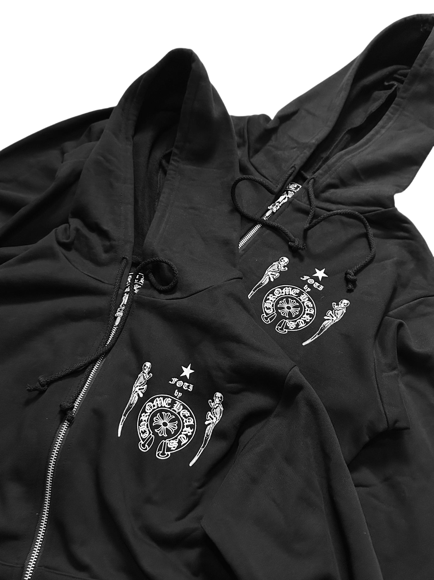 Custom Foti Skeleton Chrome Hearts Jacket – Boxy Fit Short Plush Zip-Up Hoodie