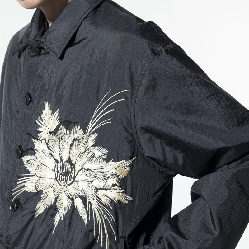 Self-made Yohji Yamamoto SYTE Nylon Lightweight Embroidered Floral Loose Jacket Coat