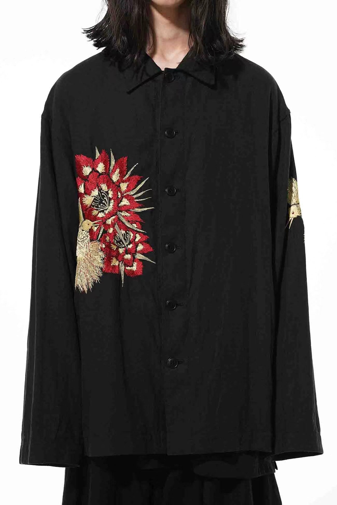 Self-made Yohji Yamamoto Hummingbird Embroidered Silk-Linen Jacket Long Sleeve