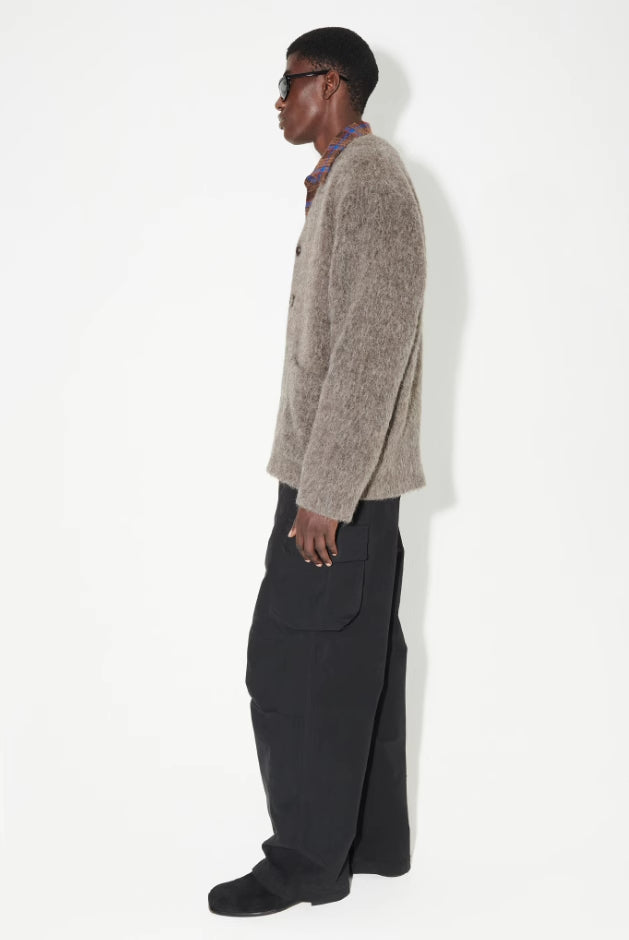 Self-made Our Legacy Gray-Brown Mohair Cardigan, Wool Blend Knitted Long Sleeve V-Neck Sweater