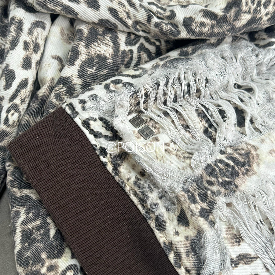 Mowalola x Ksubi Cheetah Print Bomber - Distressed Zip-Up Jacket Deconstructed Details
