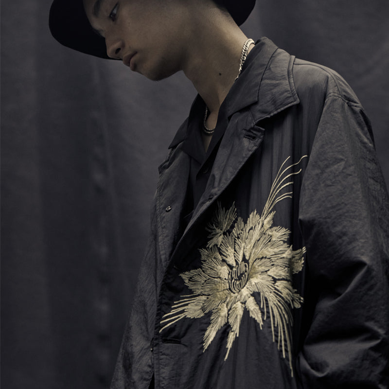 Self-made Yohji Yamamoto SYTE Nylon Lightweight Embroidered Floral Loose Jacket Coat