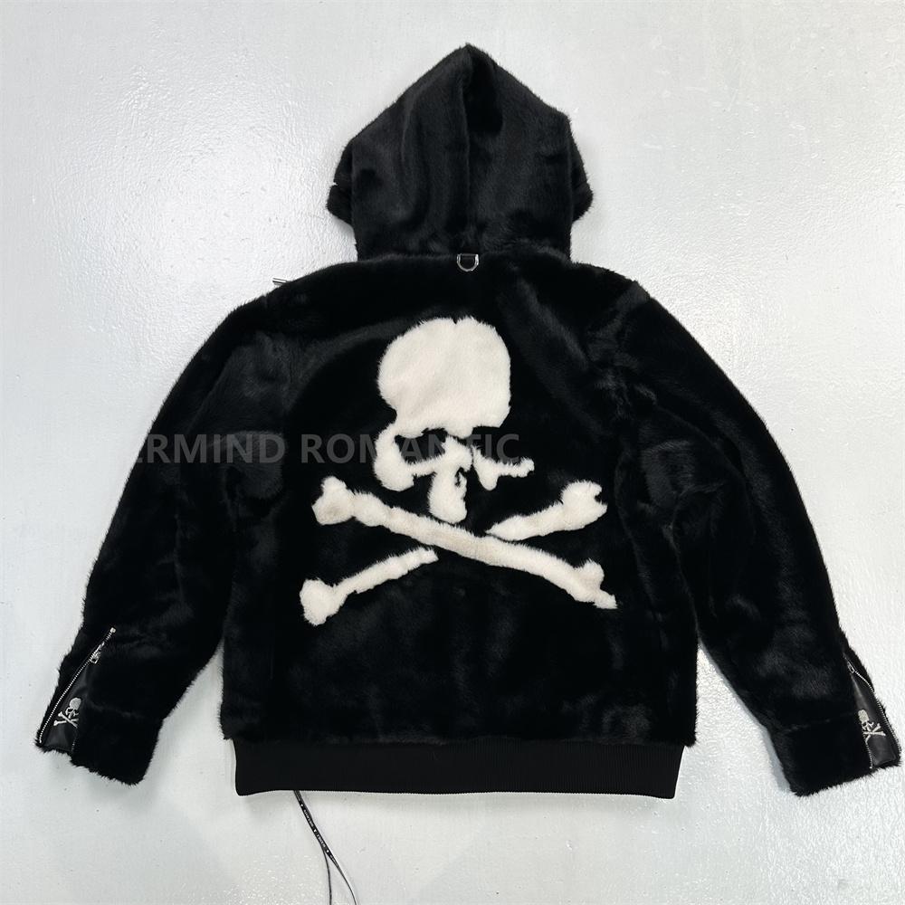 Mastermind MMJ Skull Faux Mink Fur Hoodie – Dark High-Street Black Hooded Coat